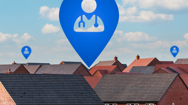 A series of houses with location flags showing GP surgeries